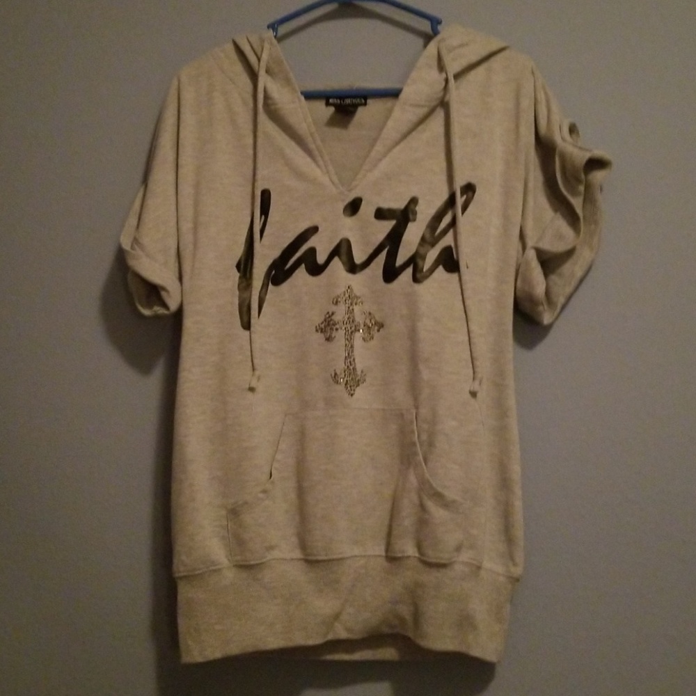 Grey, "FAITH", bedazzled hoodie